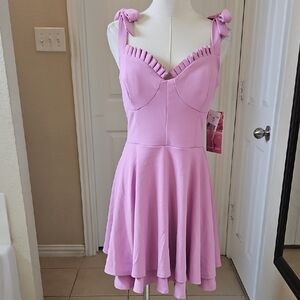 Emerald Sundae Lilac Shoulder Bow-Tie Sweetheart Neckline Mini Dress Size L NWT